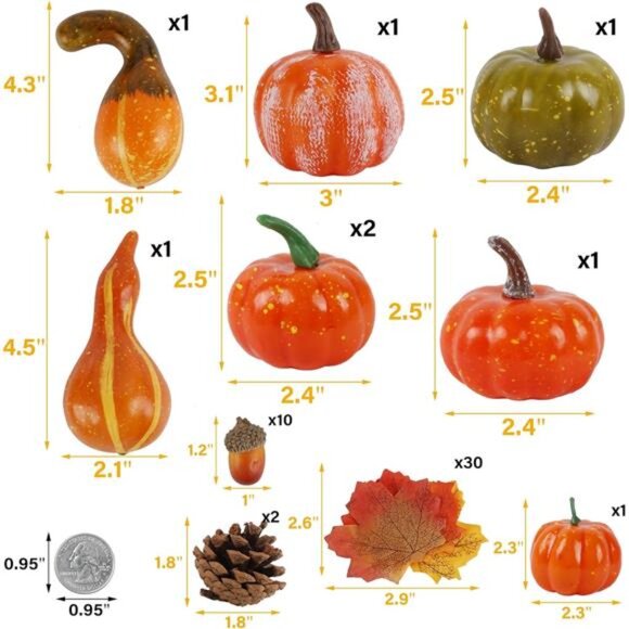 Fall Decorations Mini Pumpkins Gourds Leaves Acorns Pinecones Thanksgiving Decor - Picture 3 of 7